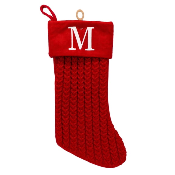 Cable Knit Monogram "M" Christmas Stocking, Red and White, 18", by Holiday Time