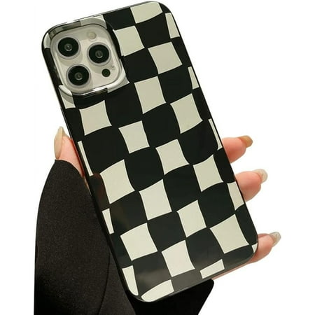 Compatible with iPhone Case,Aesthetic Design Retro Classic Grids Plaid Checkered Checkerboard Protection Soft Shockproof Cover Phone Case (White,iPhone 13 Pro Max)