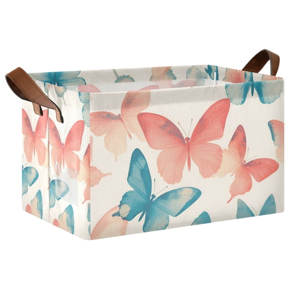 Yayeee Foldable Storage Basket for Shelves with Handles Waterproof Cloth Bins, Watercolor Butterflies