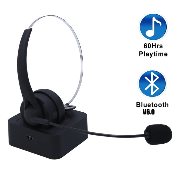 Wireless Headset with Mic, Noise Cancelling, Bluetooth 6.0 Truck Driver Headset with Charging Base, 30H Playtime Dual Connect Hands-Free Call Center Headphones for PC Cell Phone