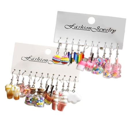 SIEYIO Elegant Playful Assortment of Bubble Teas Earrings 11 Pairs Fun Costume Portable Jewelry Accessory for Teens Daily Use
