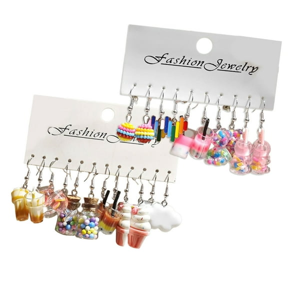 Elegant Charm Food Themed Milk Teas Earrings Collection 11 Pairs Sturdy Resin Craft Supplies for Daily Casual Wear