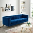 thumbnail image 1 of Modway Canapé en Velours de Performance à Canaux Capitonnés, Bleu Marine, 1 of 7