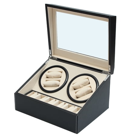 Kadell PU Leather Automatic Silent Watch Winder Rotation Storage Case 10 Grid Dust-proof Display Box Gifts11.8 x 9.3 x 4.7''