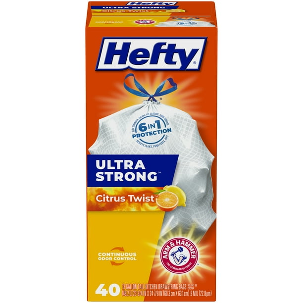 Hefty® Ultra Strong Tall Kitchen Trash Bags, 13 Gallon, 40 Bags (Citrus