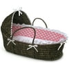 Badger Basket Espresso Hooded Moses Basket - Pink Polka Dot Bedding