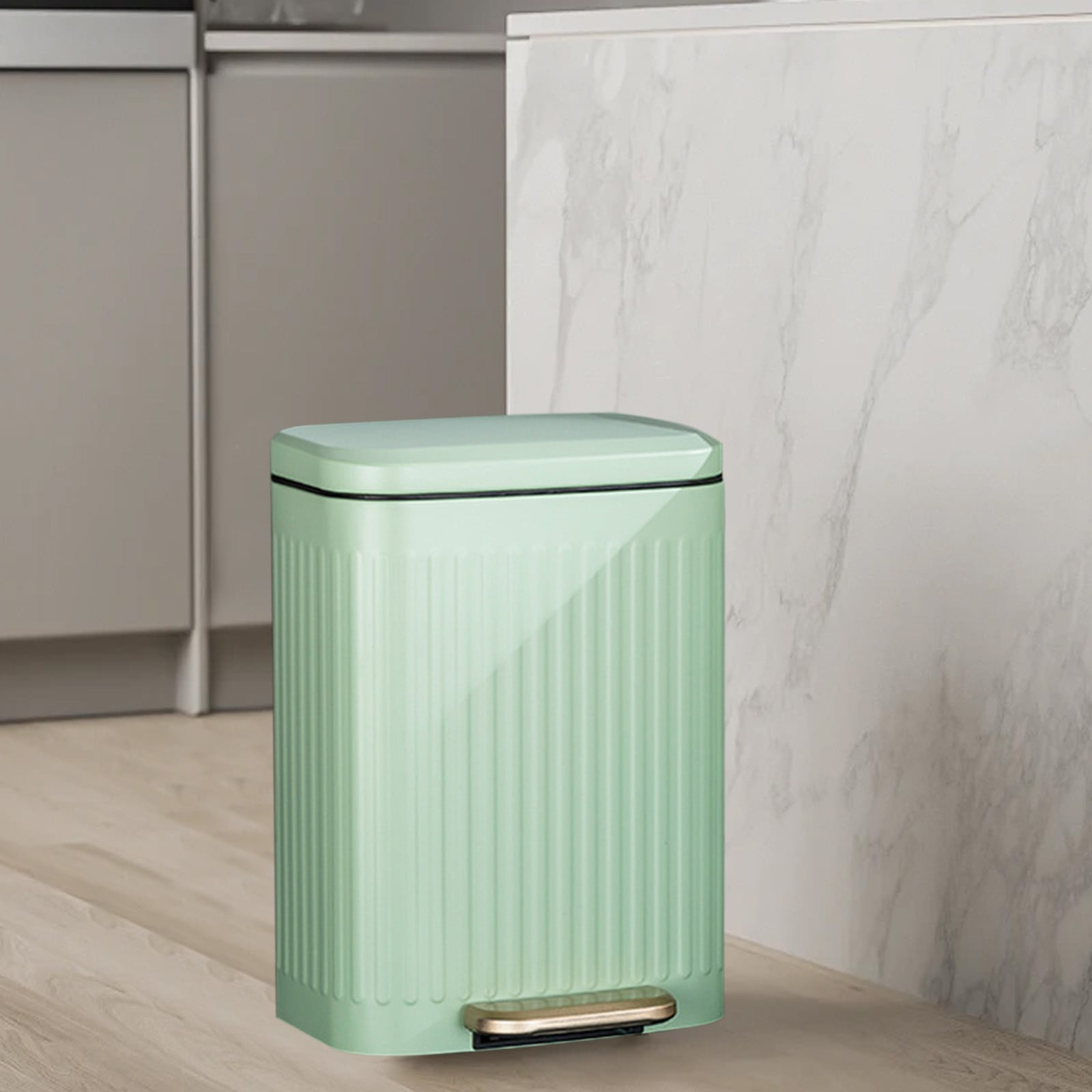 Kitchen Trash Can, Stainless Steel Step-On Garbage Can with Lid, Tall Kitchen & Bathroom Trash Can, Small Office Waste Bin - Xuniizn