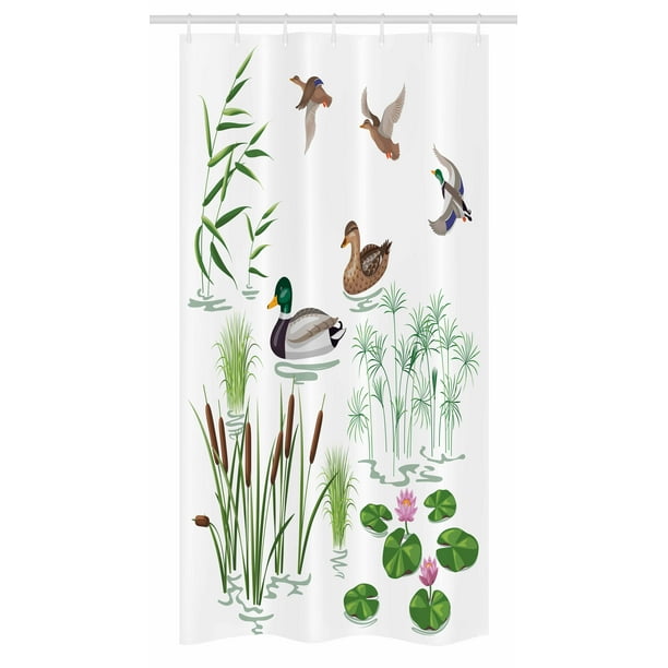Rubber Duck Stall Shower Curtain Lake Animals And Plants With Lily Flowers Reeds Cane In The
