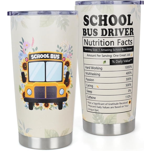 School Bus Driver Appreciation Gifts for Women Men Back to School Gift 20oz Insulated Tumbler for Bus Drivers Birthday Christmas Retirement Gifts Cup with Lid