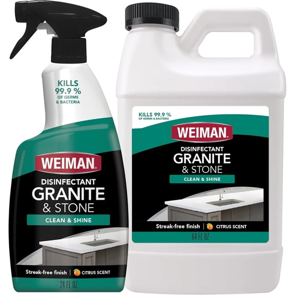 Disinfecting Granite Cleaner & Polish Value Pack - (1) 24 oz Spray Bottle, (1) 64 oz Refill