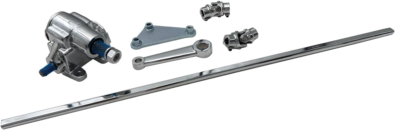 Chrome Steel VEGA STEERING BOX + 36" DD STEERING SHAFT+PITMAN Arm Black U-Joints & Bracket