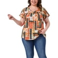 thumbnail image 1 of Blusa casual de verano para mujer de tallas grandes Agnes Orinda, con flores, volantes, plisada, escote en V y mangas cortas, 3X naranja, 1 of 6