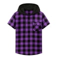 thumbnail image 6 of Ceisia Men Casual Fashion Plaid Patchwork Hooded Half Button Closure Pocket Short Sleeves Pullover Shirt Comfortable Daily Outdoor Spring Summer Top Purple XXL Gifts, 6 of 7