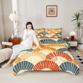 thumbnail image 4 of Feelyou Tokyo Folding Fan Full Size Comforter Sets, Chic Stripes Minimalism Bedding Comforter Set, Retro Japanese Style Reversible Bedding Sets, Breathable Home Decor, 3pcs, 4 of 8