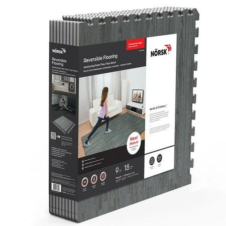 Norsk 25  x 25  Reversible Foam Flooring Gray Wood and Black 6 Tiles