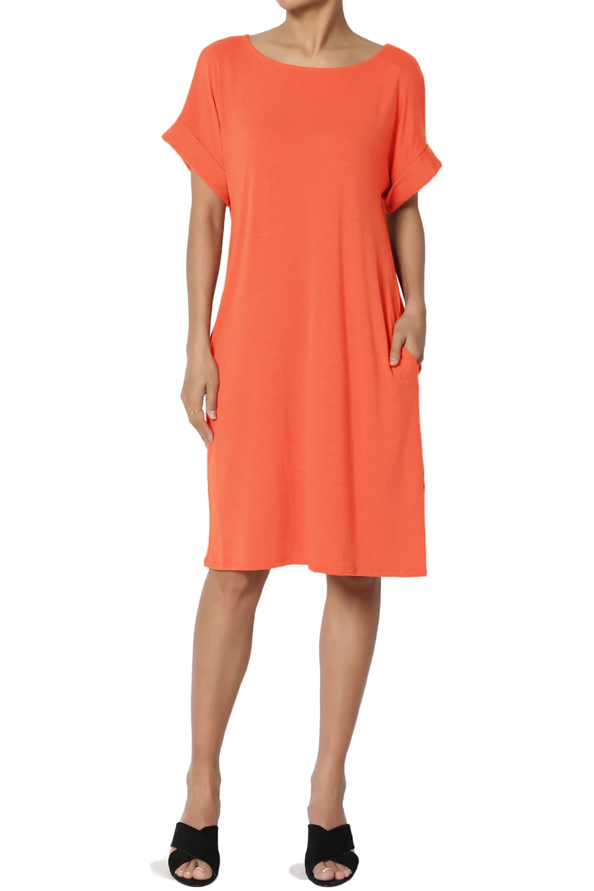 Women's Jersey OversizedFit ShortSleeve Pocket Knee Length Midi T