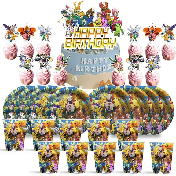 Digimon Monster Birthday Cups Party Supplies Plates Decorations Cake Topper Decor