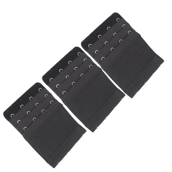 TELOLY Stretch Elastic Bra Extender, 4-Hook, Black (3-Pack)