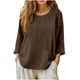 thumbnail image 4 of Blusas de Manga Larga de las Mujeres Verano Cuello Redondo Color Sólido Lino-Estilo Cardigan, Poliéster Suave Casual Abierto Frente Superior, 4 of 8