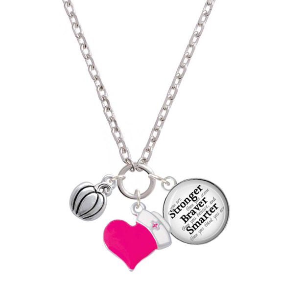 Delight Jewelry Silvertone Small Pumpkin - Hot Pink Heart Nurse Strong Zoe Necklace