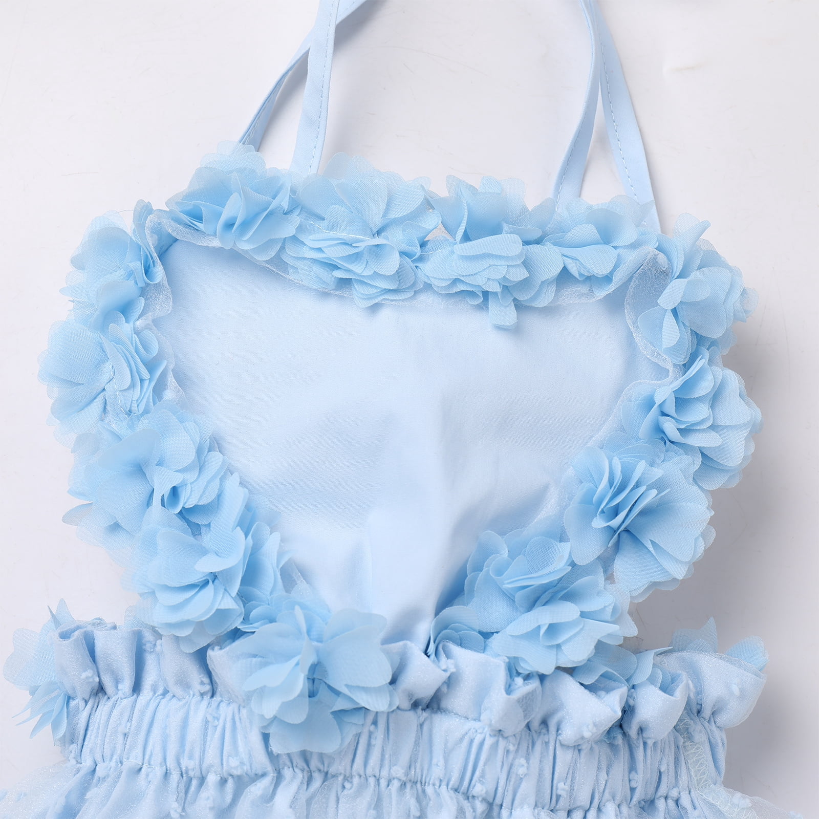 IBTOM CASTLE Baby Girl 1st Birthday Outfit Lace Tulle Romper Princess Tutu Dress Headband Shiny ONE Cake Smash Photo Shoot Clothes 0-6 Months Blue Flower