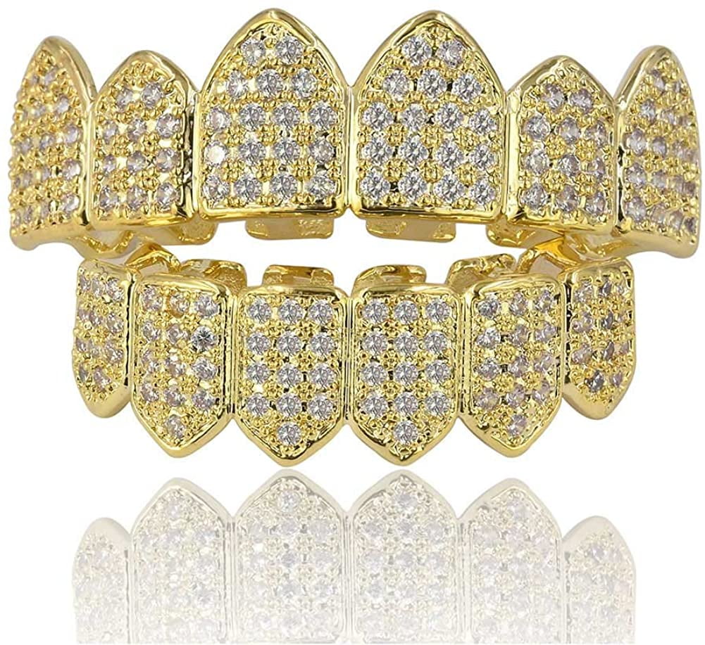 Iced Out Diamond Teeth Grillz for Men Women,Gold Grills for your teeth