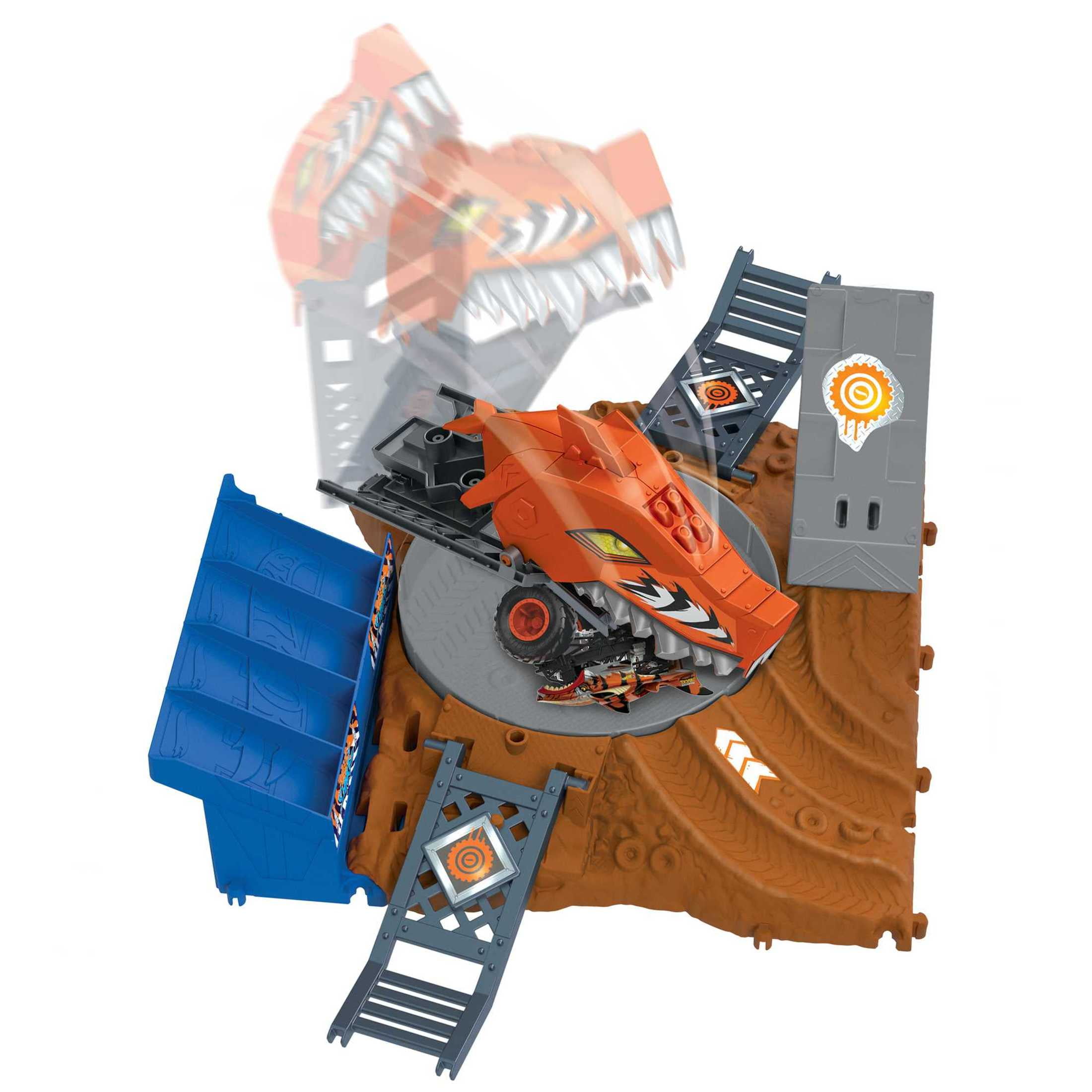 Hot Wheels Attack Car Monster Trucks Tiger Shark SpinOut Challenge with 1 Toy Truck  (图5)