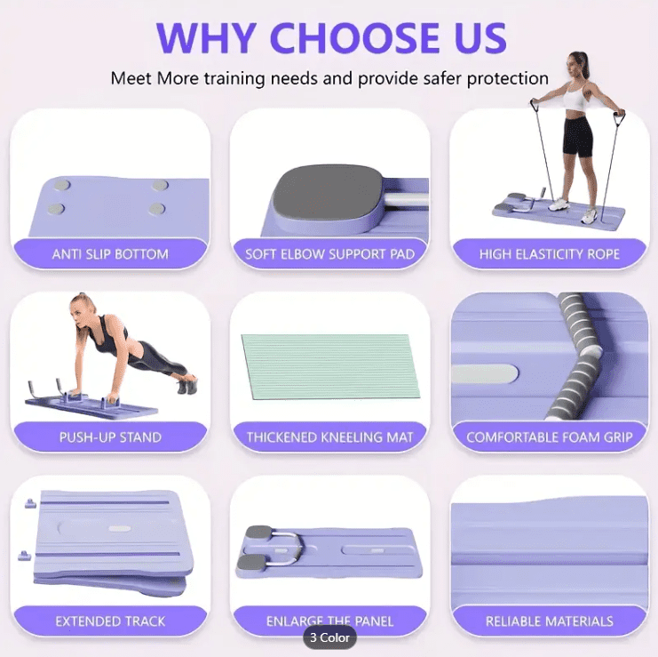 4-IN-1 Pilates Machine with Multi-Level Resistance, Foldable Pilates Board- Home Gym Equipment for Core Strength, Stretching, Balance Training , Push up Board