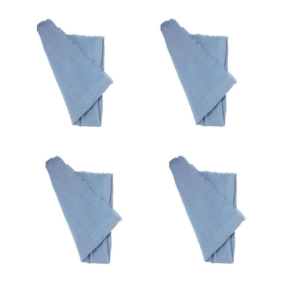 AUQ 2026 New Set of 4 Cloth Napkins,Cotton Linen Cloth Napkins with Fringe,Square Rustic Fringe Napkins for Dinner,Wedding and Parties for Dining Table, Kitchen, Buffet, Picnic, 42X42Cm,Gray-Blue