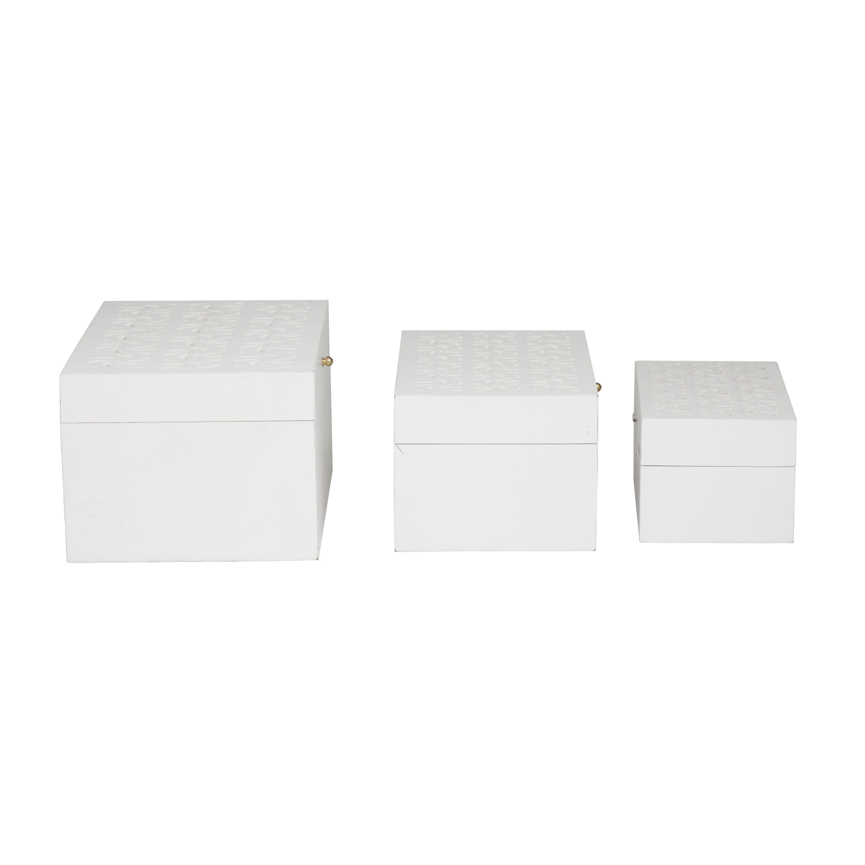 DecMode Intricate Carved White Wood Decorative Box with Hinged Lid, 3 Count
