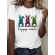 thumbnail image 1 of Women's Easter Bunny Graphic T-Shirt - White Crew Neck, Short Sleeve, Casual Polyester Tee with Glittery Rabbit Print and "HAPPY Easters" Text, Casual Wear | Round Neckline Top | Machine Washable Top, 1 of 7