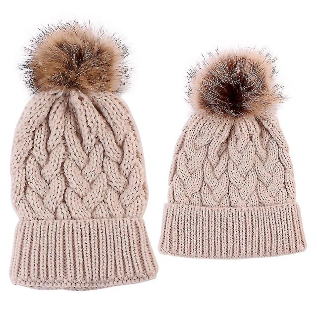 Paquete de 2 gorros de invierno para padres e hijos para mujer, conjunto de gorro de punto para bebé más cálido
