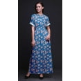thumbnail image 3 of Bimba Rayon Leaves & Rose Floral Smocked Waist Printed Gown Maxi Side Slit LadiesÂ&nbsp;Dress-Large, 3 of 6