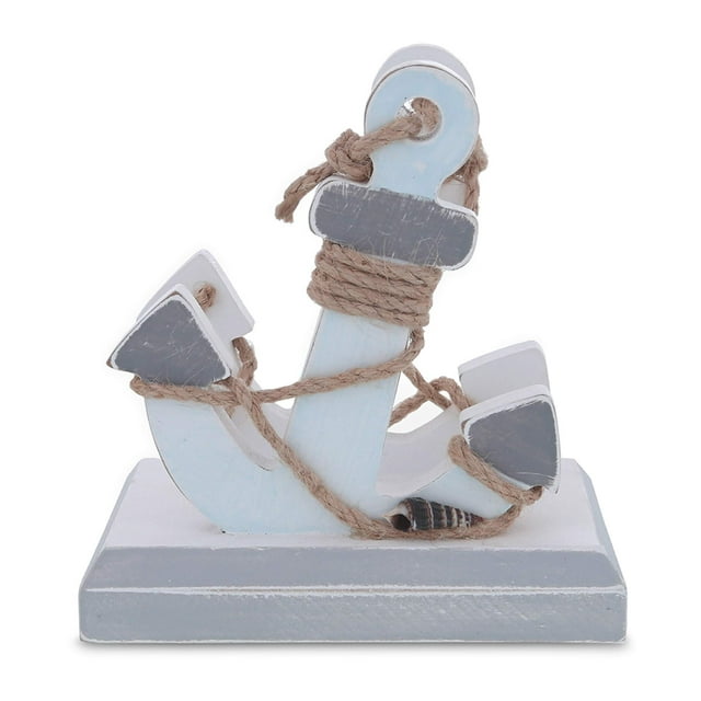 CoTa Global Servilletero con ancla a la luz de la luna, servilletero con temática náutica con ancla y cuerda, servilletero de playa, decoración para mesa, novedad, ancla, figura de madera, decoración