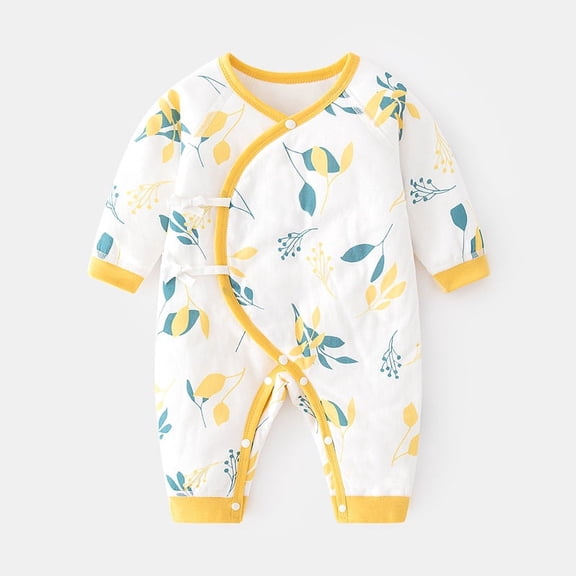 Baby Cotton Jumpsuit For Autumn And Winter Baby Clothes And Monk Clothes Thin Cotton Ha Clothes Newborn Boneless Cotton Butterfly Clothes Yellow 52cm