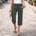 thumbnail image 2 of Yifymode Women Drawstring Elastic Waist Loose Straight Leg Capri Pants Casual Summer Cropped Trousers with Pockets,Army Green 2XL, 2 of 5