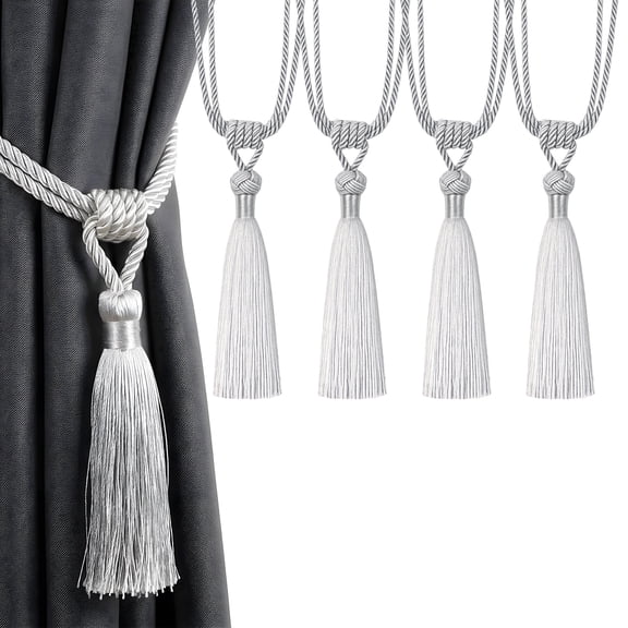 Curtain Tiebacks, 4-Pack Grey Decorative Tassel Drape Ties, Suitable for Living Room and Bedroom Curtain Holdback.