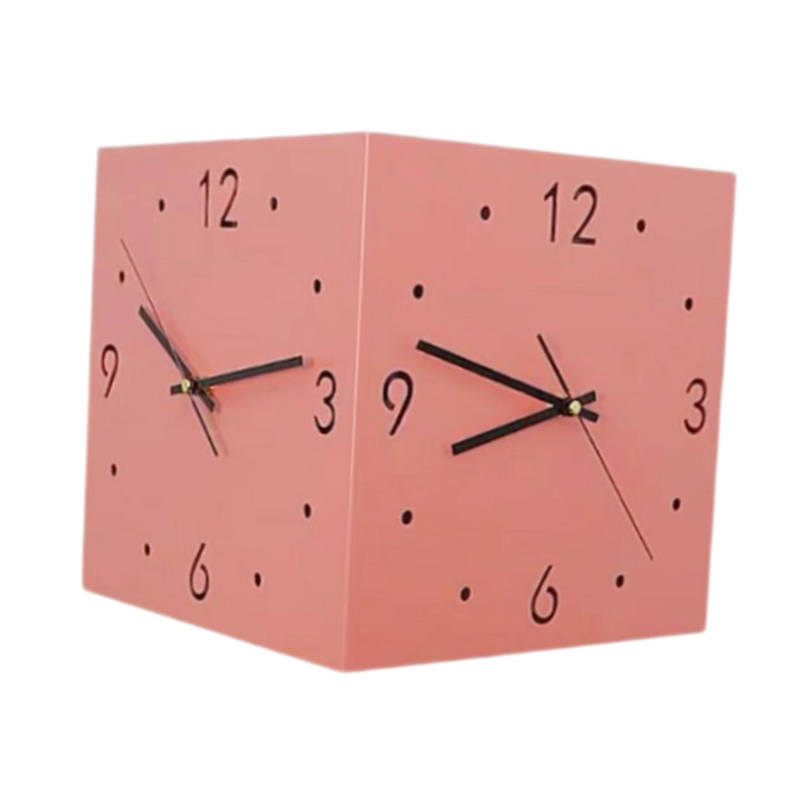 Baoblaze Double Sided Corner Wall Clock Friend Gift for Living Room Hotel Dining Room Pink