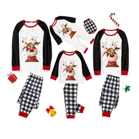 

Hirigin Christmas Pajamas for Family Elk Printed Long Sleeve Top and Long Pants Matching Family Christmas Pjs Set