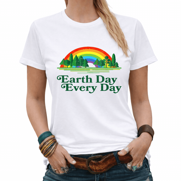 Earth Day Every Day Rainbow Forest Graphic Tees Womans Tshirt Shirts White/Black S-5XL Tops