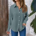 thumbnail image 3 of Dress Shirts for Women Long Sleeve Lapel Collar Button Down Crinkle Plain Business Casual Office Work Shirt Spring Blouse, 3 of 5