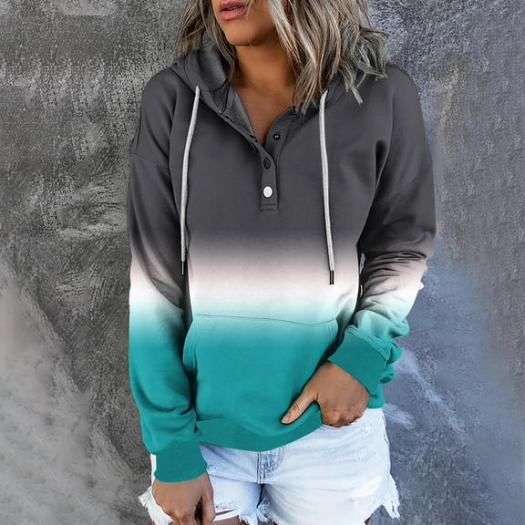 Spring Tops for Women Hoodies for Women's Fashion Printed Pocket Long Sleeve Blouse Casual Tops Sweatershirt Button Hoodies