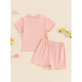 thumbnail image 4 of Musuos Little Girls Casual Clothes Set, 1-5 Years Solid Color Short Sleeve Crew Neck T-shirt with Elastic Waist Shorts Summer Outfit, 4 of 10