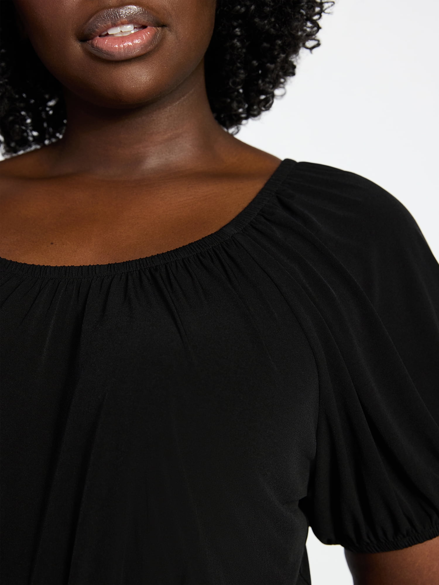 Terra & Sky Women's Peplum Top with Short Puff Sleeves, Sizes 0X-5X