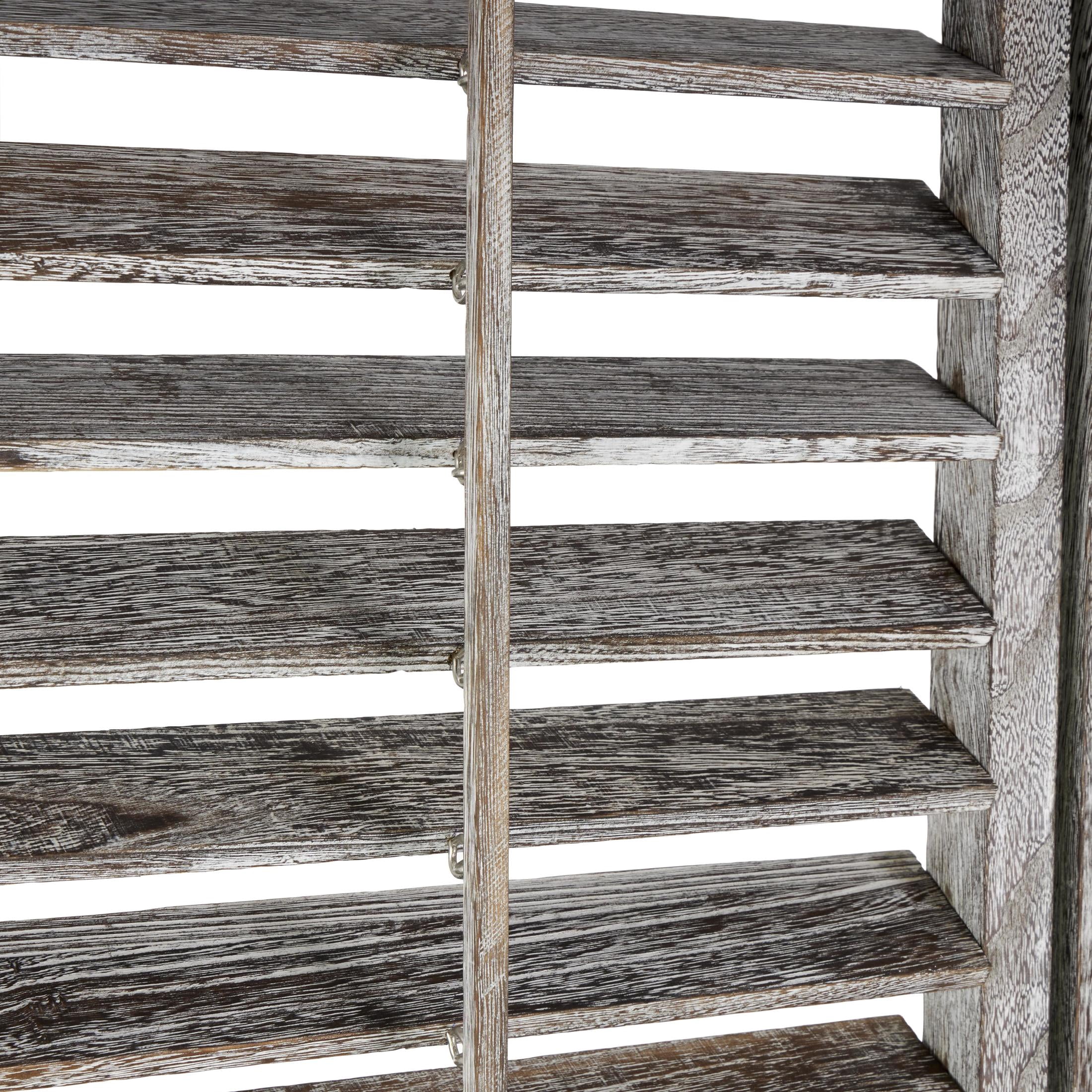 DecMode 48" x 67" Gray Wood Distressed Shutter Top 3 Panel Room Divider Screen with Brown Accents, 1-Piece