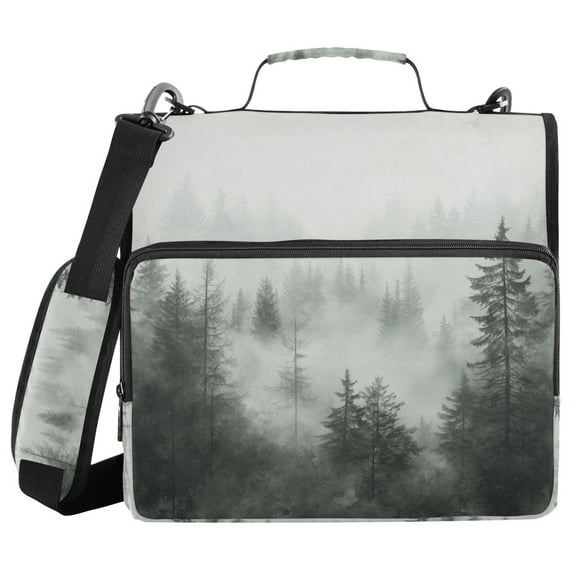 FORMRS Zipper Binder with Shoulder Strap 1.5-inch Ring 500 Sheet Capacity File Bag, Foggy Forest