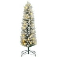thumbnail image 1 of HOMCOM 5 Foot Snow Flocked Artificial Pencil Christmas Tree with Lights, 1 of 10