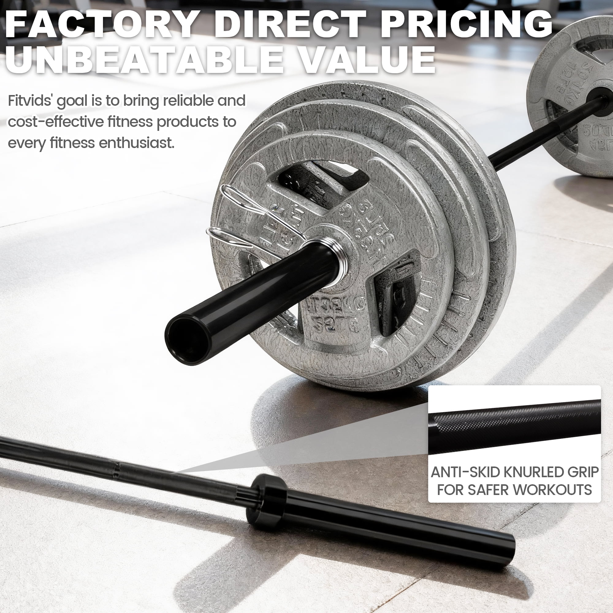 FlexWave Straight Olympic Barbell, Alloy Steel, 2-Inch Diameter, Black Finish, 5FT