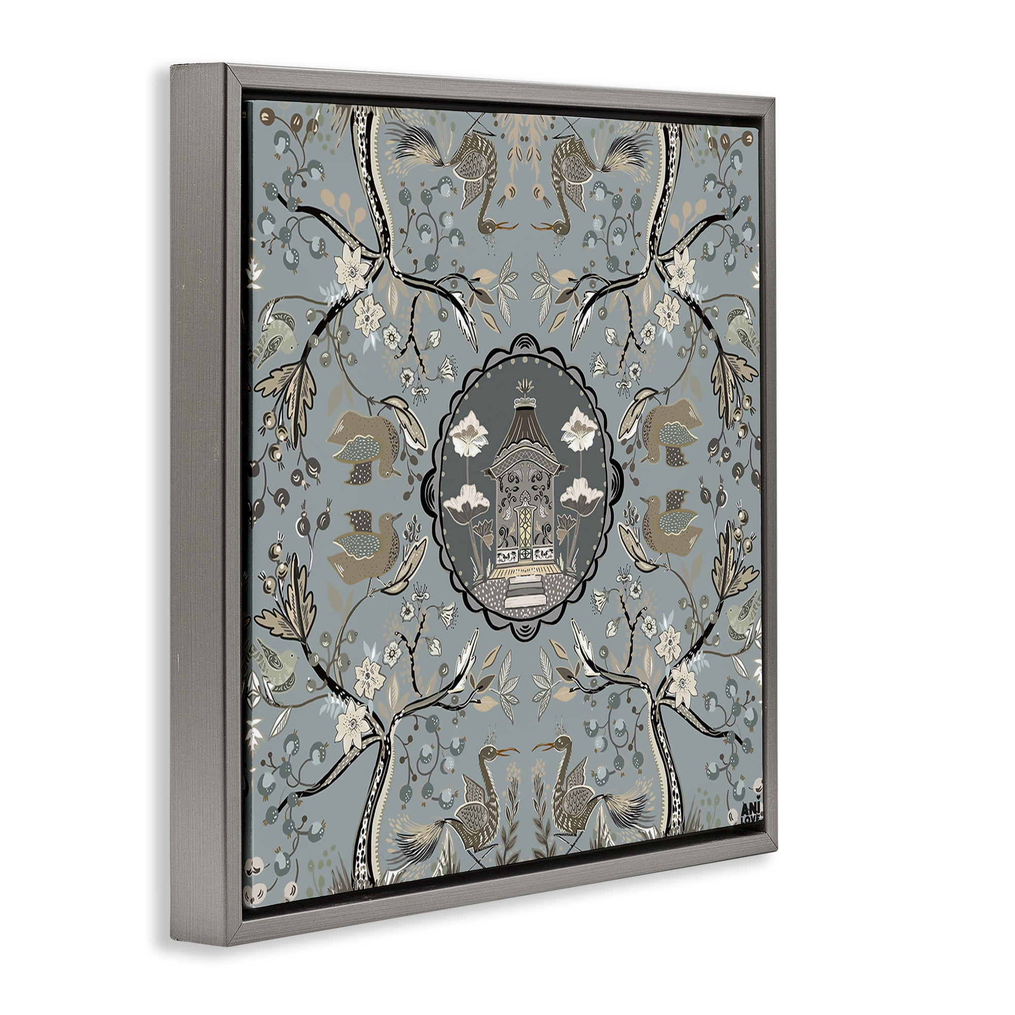 Stupell Industries Asian Inspired Garden Plants & Flowers Painting Gray Floater Framed Canvas Art Print Wall Art, 25 x 25