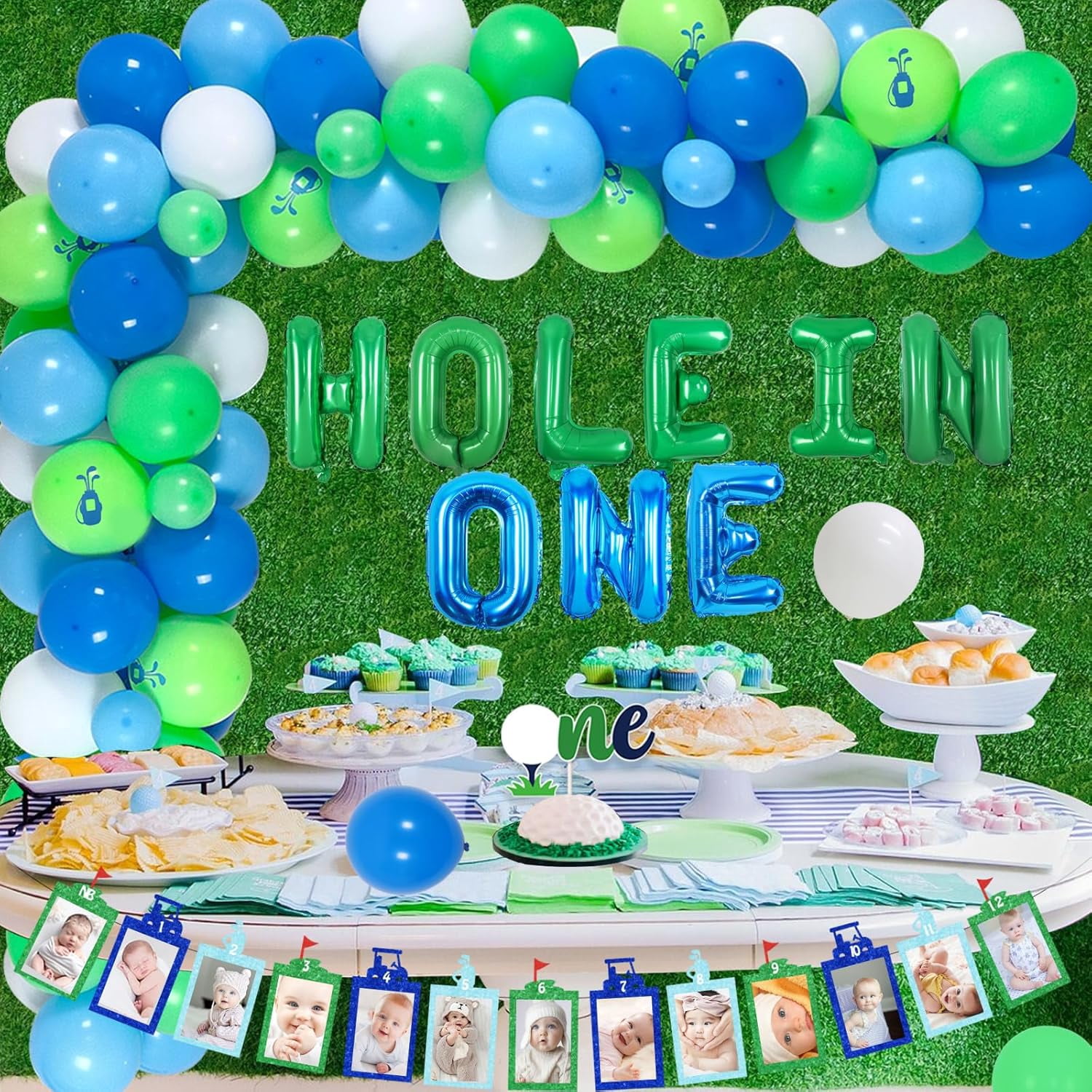 Golf 1st Birthday Decorations, Hole In One Balloon Garland Arch Kit, Golf Photo Banner, One High Chair Banner for Boys First Birthday, Sports Theme Party Supplies